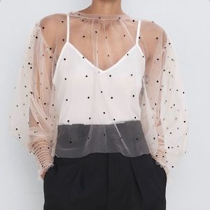 Zara, Semi-sheer Polka Dot Blouse